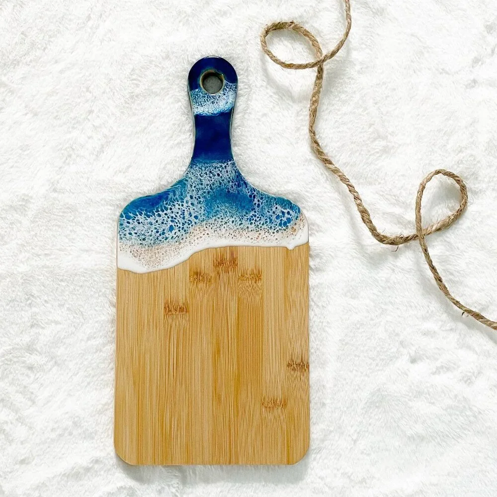 Coastal Ocean Wave Resin Art Medium Bamboo Board with Handle